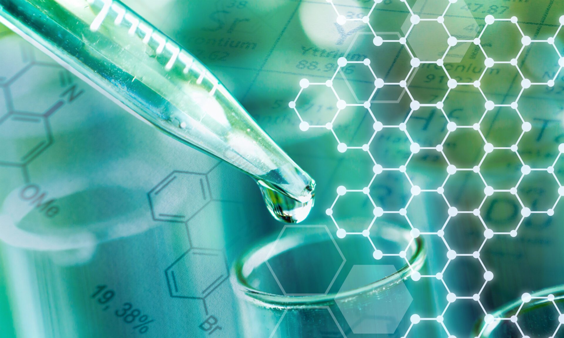 Science laboratory test tube and pipet with drop, laboratory equipment closeup Ozone/ultraviolet blood irradiation
